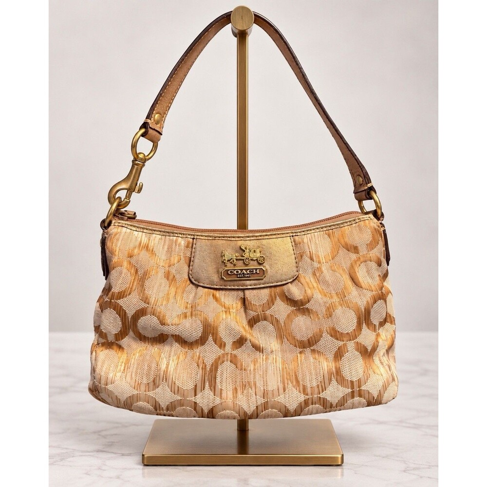 Coach Poppy Signature C Gold Metallic Jacquard Shoulder Bag Y2K Vintage Purse